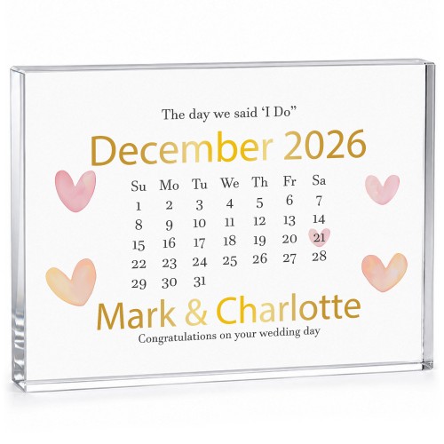 Personalised Wedding Date Acrylic Calendar Block Wedding Gift