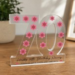 Personalised 70th Birthday Gift Acrylic Plaque with Flowers