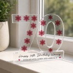Personalised 70th Birthday Gift Acrylic Plaque with Flowers