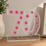 Personalised 70th Birthday Gift Acrylic Plaque with Flowers