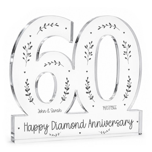 60th Diamond Wedding Anniversary Acrylic Plaque Personalised