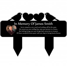 Personalised Photo Memorial Stake Black Acrylic Robin Grave