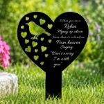 Robin Memorial Garden Stake Heart Plaque Black Acrylic Graveside