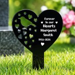 Personalised Robin Memorial Garden Stake Custom Heart Graveside