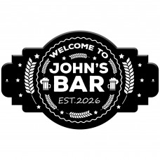 Personalised Pub Home Bar Sign 300x200mm Custom Black Acrylic