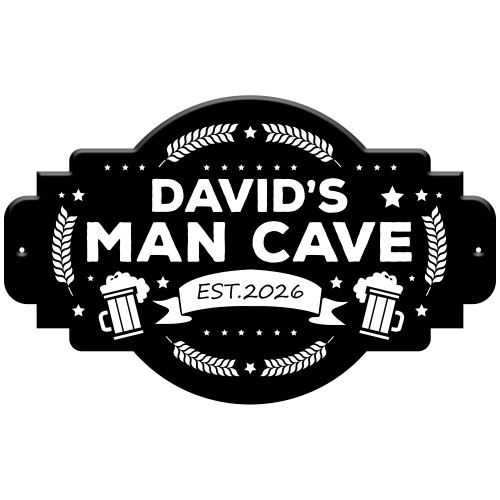 Personalised Man Cave Sign 500x300mm Custom Black Acrylic Personalised Man Cave Sign 500x300mm Custom Black Acrylic
