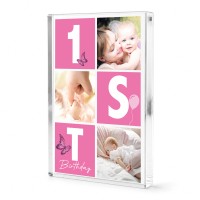 Personalised Baby Girl 1st Birthday Gift Acrylic Photo Block