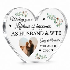 Personalised Mr And Mrs Gift Acrylic Freestanding Heart
