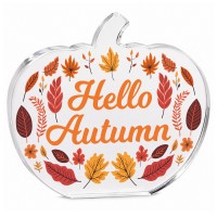 Hello Autumn Pumpkin Acrylic Plaque Ornament 15x12cm Autumnal
