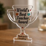 Worlds Best Teacher Award Acrylic Trophy Plaque Thank You Gift Worlds Best Teacher Award Acrylic Trophy Plaque Thank You Gift