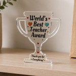 Worlds Best Teacher Award Acrylic Trophy Plaque Thank You Gift Worlds Best Teacher Award Acrylic Trophy Plaque Thank You Gift