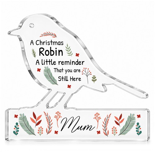 Mum Christmas Memorial Gift Robin Remembrance Plaque Bereavement