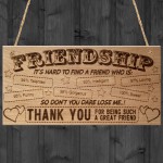 Friendship Plaque Thank You Friend Hanging Wooden Plaque Gift