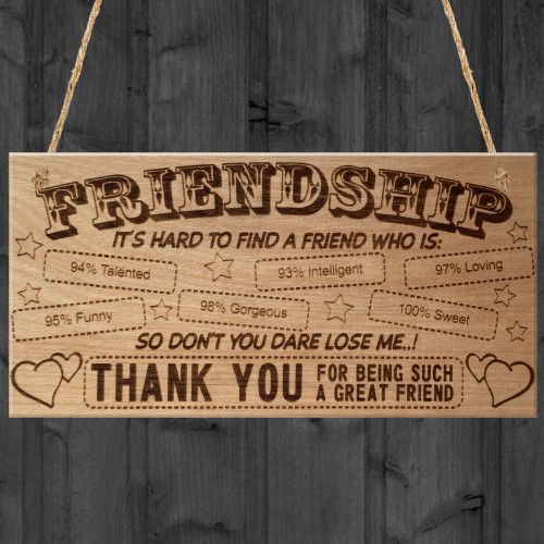 Friendship Plaque Thank You Friend Hanging Wooden Plaque Gift