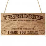 Friendship Plaque Thank You Friend Hanging Wooden Plaque Gift