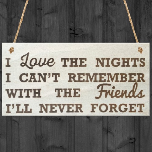 I Love The Nights I Can't Remeber Friendship Gift Plaque Sign