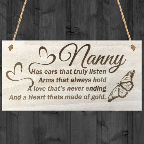 Nanny Wooden Plaque Birthday Gift Sign Present Heart Shabby Chic