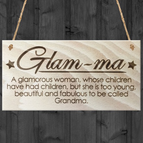 Glam-Ma Fabulous Grandma Love Gift Wooden Hanging Plaque