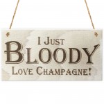 I Just Bloody Love Champagne Novelty Wooden Hanging Plaque