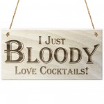 I Just Bloody Love Cocktails Novelty Wooden Hanging Plaque
