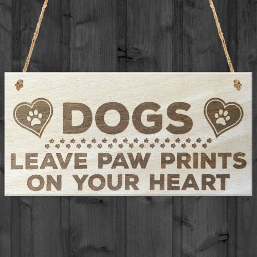 Dogs Paw Prints Hearts Wooden Hanging Plaque Dog Lovers Gift 