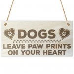 Dogs Paw Prints Hearts Wooden Hanging Plaque Dog Lovers Gift 