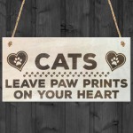 Cats Paw Prints Hearts Wooden Hanging Plaque Cat Lovers Gift 