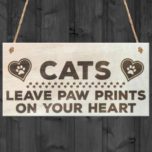 Cats Paw Prints Hearts Wooden Hanging Plaque Cat Lovers Gift 