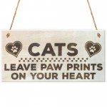 Cats Paw Prints Hearts Wooden Hanging Plaque Cat Lovers Gift 