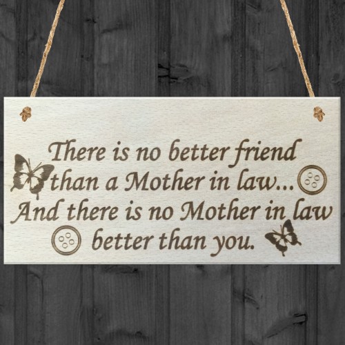 Best Mother In Law Hanging Wooden Plaque Friendship Gift Sign
