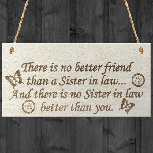 Best Sister In Law Hanging Wooden Plaque Friendship Gift Sign