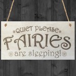 Quiet Fairies Are Sleeping Wooden Hanging Plaque Garden Sign 