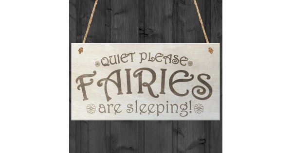 Red Ocean Quiet Please Fairies Are Sleeping Wooden Hanging Plaque Shabby Chic Garden Sign 