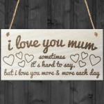 I Love You Mum Wooden Hanging Plaque Mothers Day Gift Sign