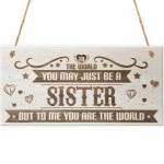 Sister You Are The World Wooden Hanging Plaque Love Gift Sign