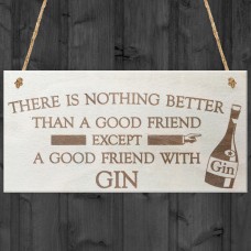 Good Friend With Gin Novelty Wooden Hanging Plaque Gift