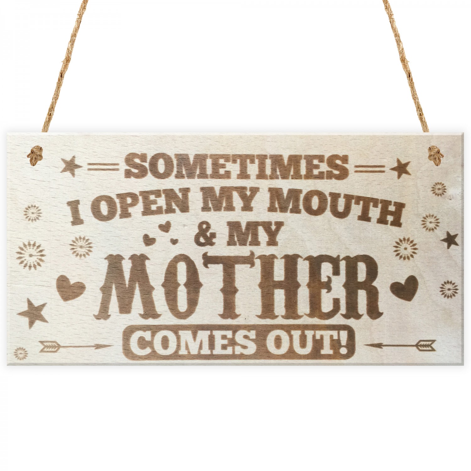 RED OCEAN Sometimes I Open My Mouth & My Mother Comes Out Novelty Wooden Hanging Plaque Funny Mum Gift Sign 