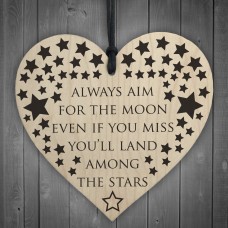 Always Aim For The Moon Wooden Hanging Heart