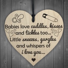 Babies Love Cuddles Kisses Tickles Wooden Hanging Heart