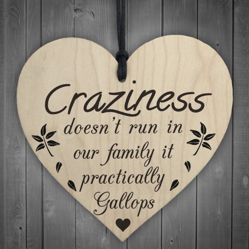 Craziness Gallops In Our Family Wooden Hanging Heart