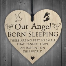 Our Angel Born Sleeping Wooden Hanging Heart Memorial Sign