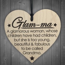 Glam-Ma Fabulous Grandma Wooden Hanging Heart Plaque
