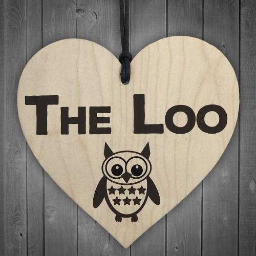 The Loo Wooden Hanging Heart Owl Plaque Toilet Door Sign