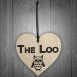 The Loo Wooden Hanging Heart Owl Plaque Toilet Door Sign