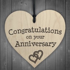 Congratulations On Your Anniversary Wooden Hanging Heart Plaque