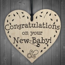 Congratulations On Your New Baby Wooden Hanging Heart Plaque