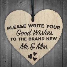 Good Wishes New Mr & Mrs Wooden Hanging Heart Wedding Sign