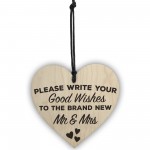 Good Wishes New Mr & Mrs Wooden Hanging Heart Wedding Sign