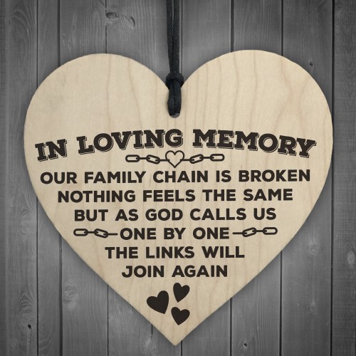 In Loving Memory Of Family Wooden Hanging Heart Memorial Plaque