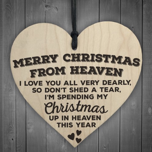 Merry Christmas From Heaven Wooden Hanging Heart Plaque